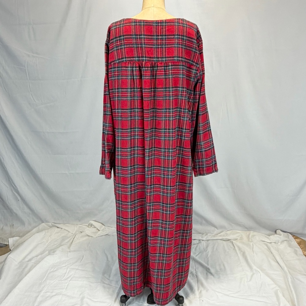 VINTAGE tartan plaid flannel cotton nightgown maxi long sleeve plus size - Picture 6 of 11